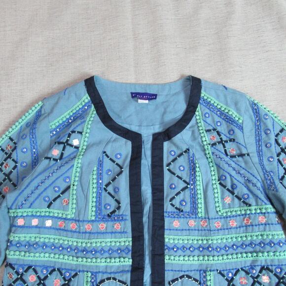 Vintage Simply Styled Sears Jacket Womens Large Blue Textured Hipster Retro Boho - Picture 3 of 10